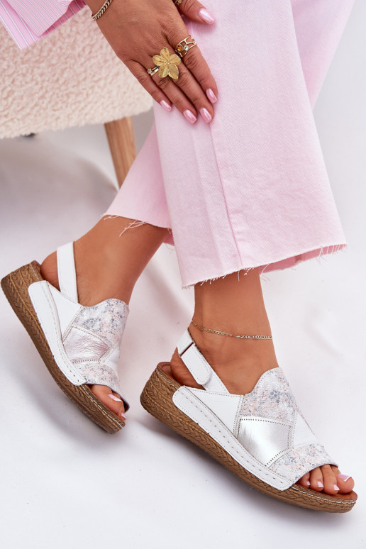 Women's Leather Wedge Sandals With Braiding Maciejka L7067-11 White Women's Leather Wedge Sandals With Braiding Maciejka L7067-11 White