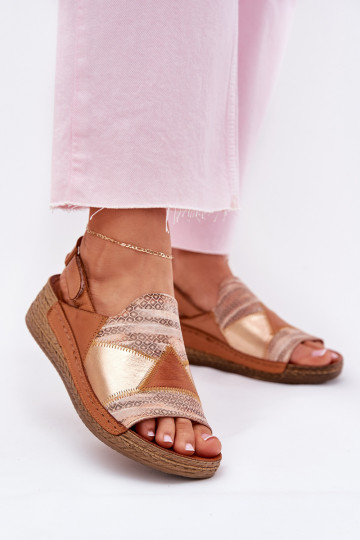 Ladies Leather Wedge Sandals With Braiding Maciejka L7067-29 Brown 2