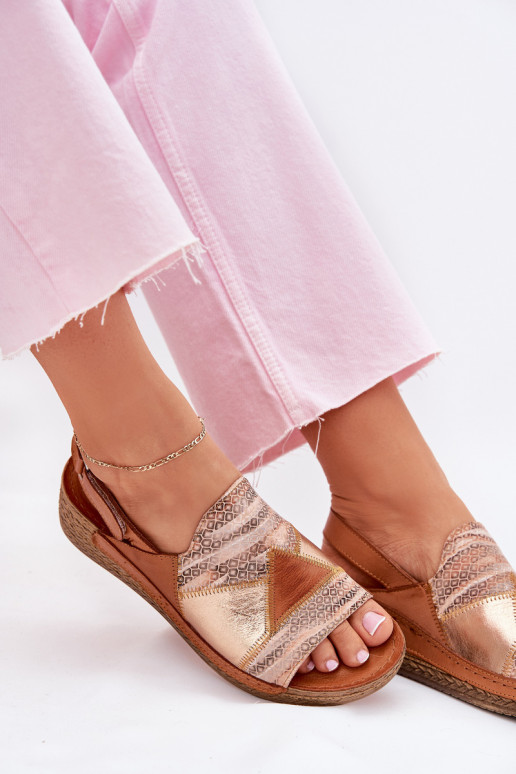 Skórzane Sandały Damskie Na KoturniewithPlecionką Maciejka L7067-29 Brązowe