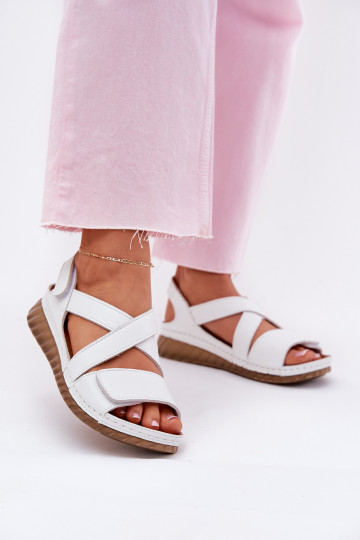 Women's Leather Sandals With Velcro Maciejka L6848-11 White