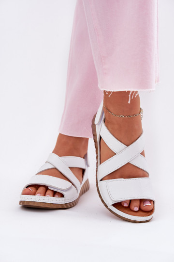 Women's Leather Sandals With Velcro Maciejka L6848-11 White 2