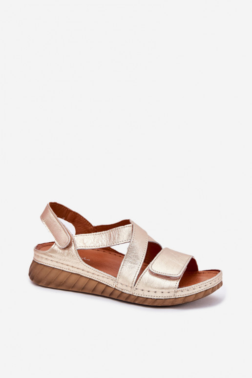 Leather Women's Sandals With Velcro Maciejka L6848-25 Gold Leather Women's Sandals With Velcro Maciejka L6848-25 Gold