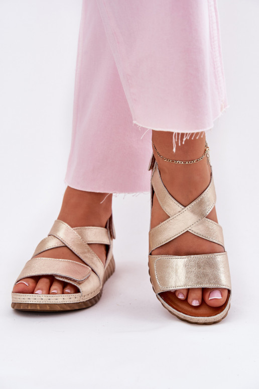 Leather Women's Sandals With Velcro Maciejka L6848-25 Gold Leather Women's Sandals With Velcro Maciejka L6848-25 Gold