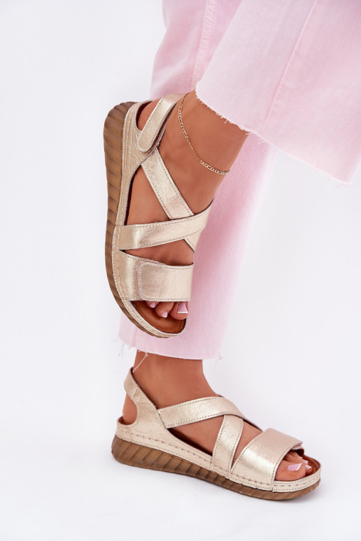 Leather Women's Sandals With Velcro Maciejka L6848-25 Gold Leather Women's Sandals With Velcro Maciejka L6848-25 Gold