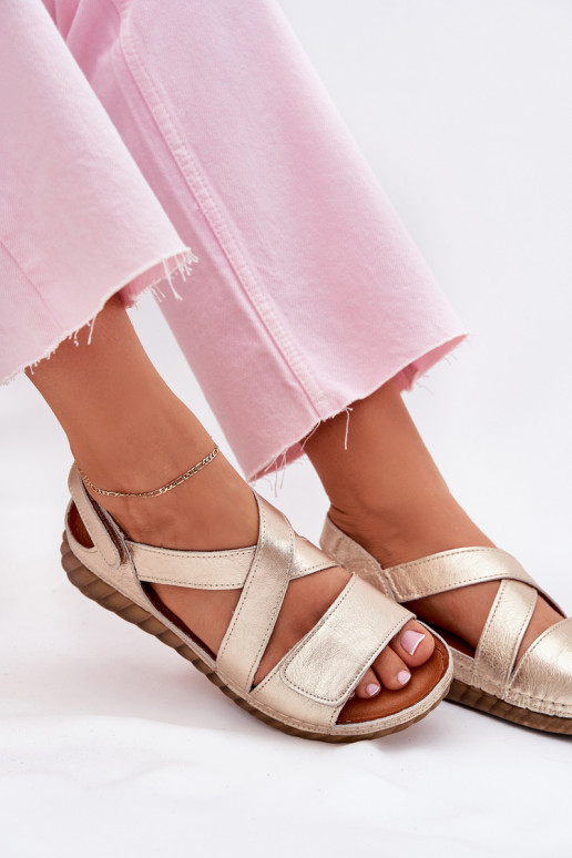 Leather Women's Sandals With Velcro Maciejka L6848-25 Gold Leather Women's Sandals With Velcro Maciejka L6848-25 Gold