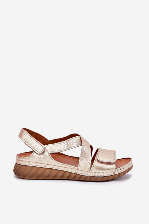 Leather Women's Sandals With Velcro Maciejka L6848-25 Gold Leather Women's Sandals With Velcro Maciejka L6848-25 Gold