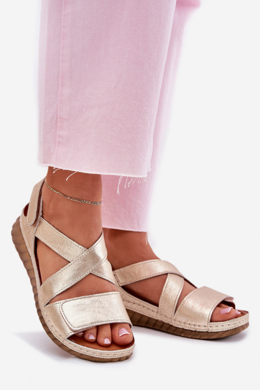 Leather Women's Sandals With Velcro Maciejka L6848-25 Gold Leather Women's Sandals With Velcro Maciejka L6848-25 Gold