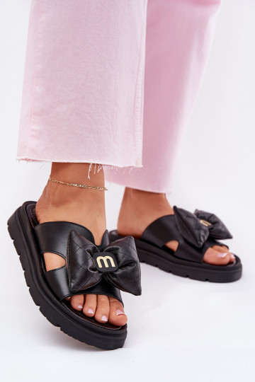 Ladies leather sandals on platform with bow CheBello 4647 black