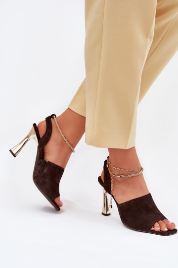 Suede stilettos with decorative bracelet CheBello 4440 chocolate 2