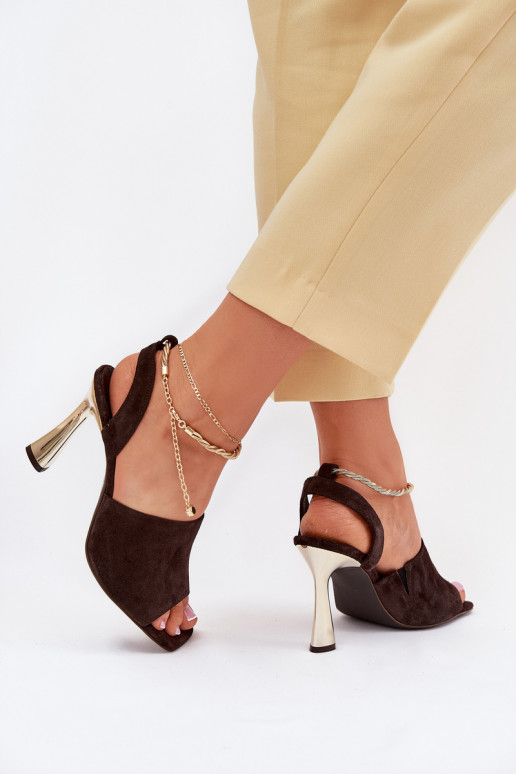 Suede stilettos with decorative bracelet CheBello 4440 chocolate