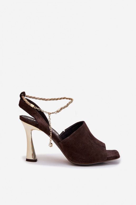 Suede stilettos with decorative bracelet CheBello 4440 chocolate