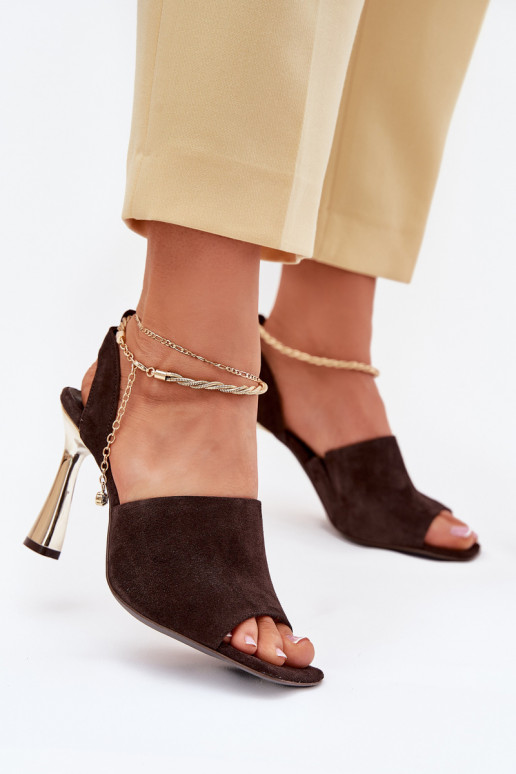 Suede stilettos with decorative bracelet CheBello 4440 chocolate