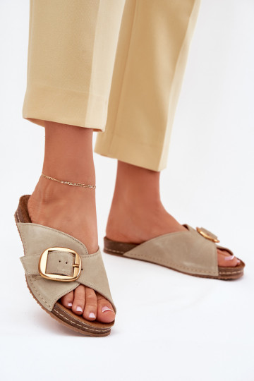 Leather Slippers With Gold Buckle Maciejka 07000-22 Pistachio 2