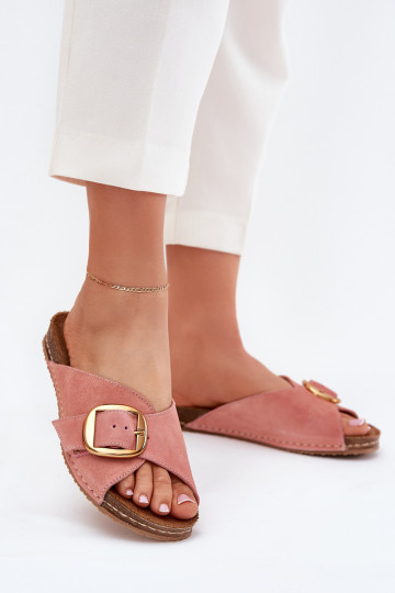 Leather Sandals With Golden Buckle Maciejka 07000-15 Pink 2