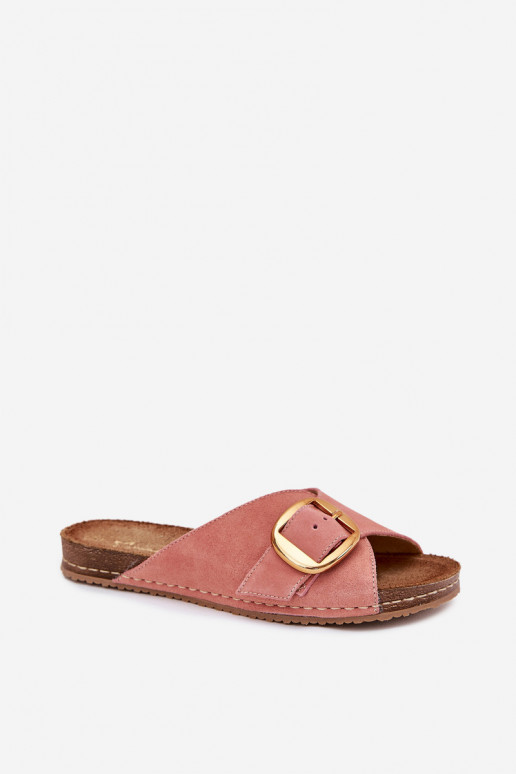 Leather Sandals With Golden Buckle Maciejka 07000-15 Pink Leather Sandals With Golden Buckle Maciejka 07000-15 Pink