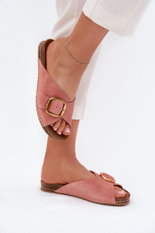 Leather Sandals With Golden Buckle Maciejka 07000-15 Pink Leather Sandals With Golden Buckle Maciejka 07000-15 Pink