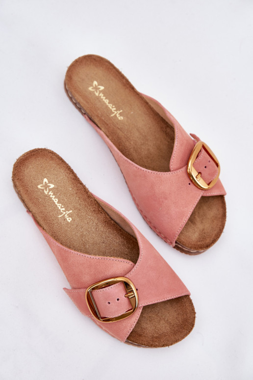 Leather Sandals With Golden Buckle Maciejka 07000-15 Pink Leather Sandals With Golden Buckle Maciejka 07000-15 Pink