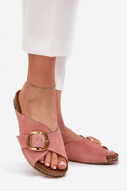 Leather Sandals With Golden Buckle Maciejka 07000-15 Pink Leather Sandals With Golden Buckle Maciejka 07000-15 Pink
