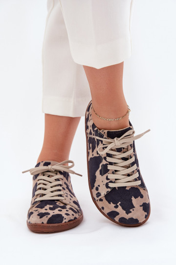 Women's Suede Barefoot Sneakers With Stripes Zazoo N1120 Brown-Beige 2