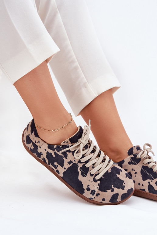 Zamszowe Trampki Barefoot Damskie W Łaty Zazoo N1120 Brązowo-Beżowe