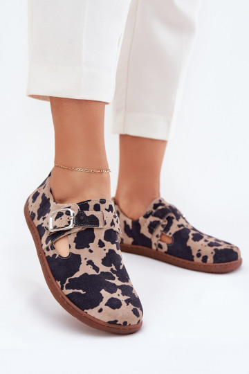 Suede Half Shoes Barefoot Women With Buckle Patches Zazoo N1261 Brown-Beige 2