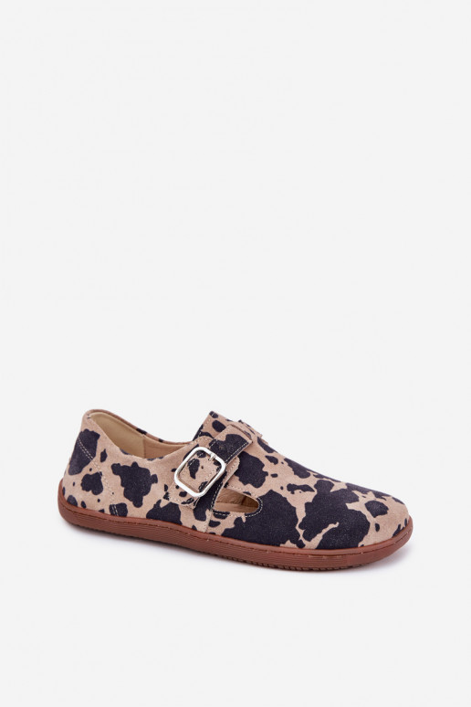 Suede Half Shoes Barefoot Women With Buckle Patches Zazoo N1261 Brown-Beige Suede Half Shoes Barefoot Women With Buckle Patches Zazoo N1261 Brown-Beige