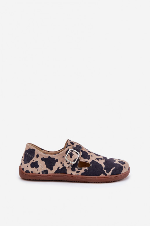 Suede Half Shoes Barefoot Women With Buckle Patches Zazoo N1261 Brown-Beige Suede Half Shoes Barefoot Women With Buckle Patches Zazoo N1261 Brown-Beige