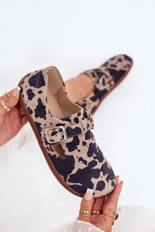 Suede Half Shoes Barefoot Women With Buckle Patches Zazoo N1261 Brown-Beige Suede Half Shoes Barefoot Women With Buckle Patches Zazoo N1261 Brown-Beige
