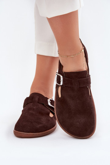 Suede Lace-Up Shoes Barefoot Women's With Buckle Patches Zazoo N1261 Chocolate 2