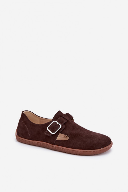 Suede Lace-Up Shoes Barefoot Women's With Buckle Patches Zazoo N1261 Chocolate