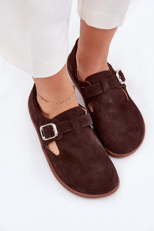 Zamszowe Półbuty Barefoot DamskiewithKlamrą Łaty Zazoo N1261 Czekoladowe