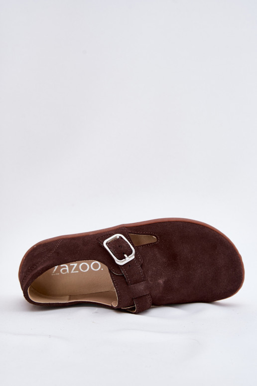 Suede Lace-Up Shoes Barefoot Women's With Buckle Patches Zazoo N1261 Chocolate