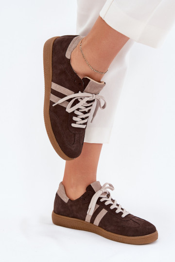 Zazoo N1068 Zamszowe Niskie Sneakersy Damskie Czekoladowe