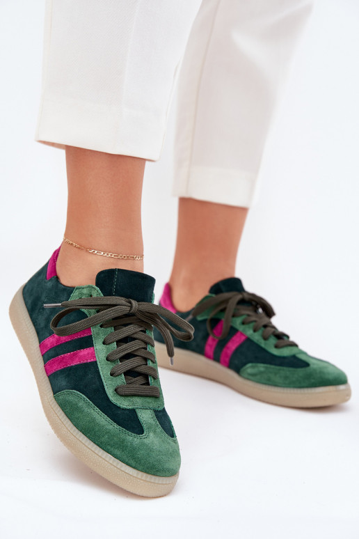 Zazoo N1068 Zamszowe Niskie Sneakersy Damskie Ciemnozielone Zazoo N1068 Zamszowe Niskie Sneakersy Damskie Ciemnozielone