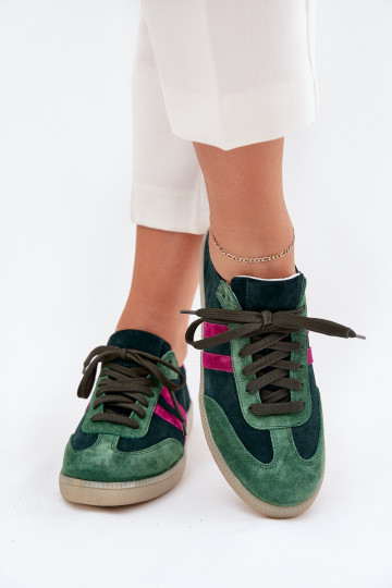 Zazoo N1068 Zamszowe Niskie Sneakersy Damskie Ciemnozielone 2