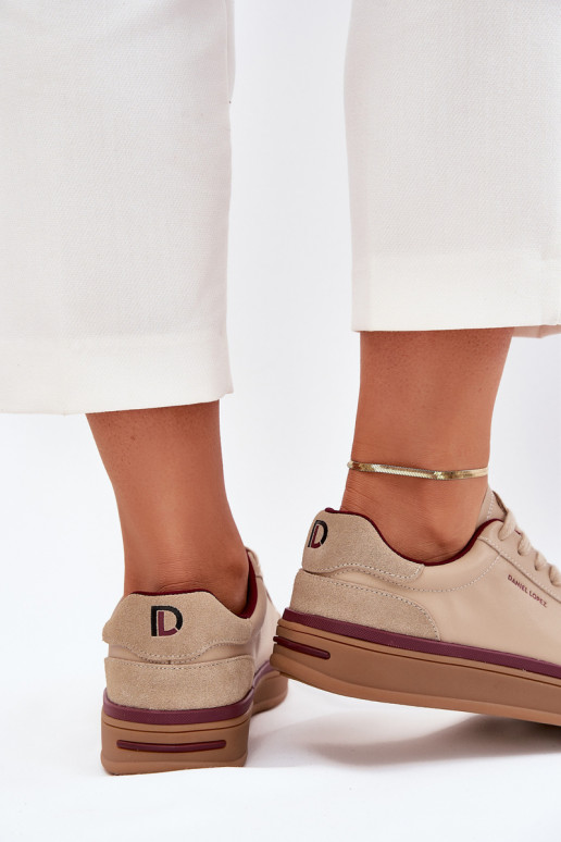 Skórzane Damskie Sneakersy Daniel Lopez Just Dare SS2D4007 Beżowe