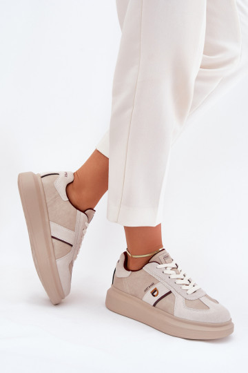 Womens Leather Sneakers On Platform Daniel Lopez Just Dare SS2D4003 Beige