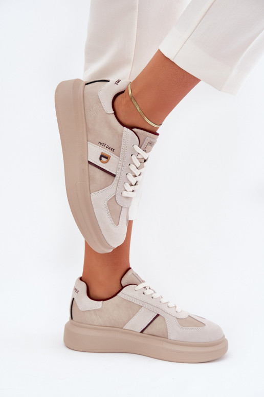Womens Leather Sneakers On Platform Daniel Lopez Just Dare SS2D4003 Beige Womens Leather Sneakers On Platform Daniel Lopez Just Dare SS2D4003 Beige