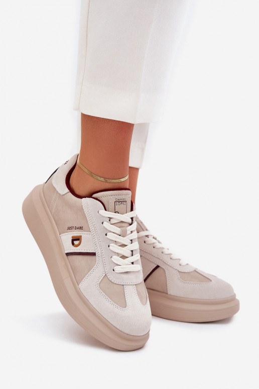 Womens Leather Sneakers On Platform Daniel Lopez Just Dare SS2D4003 Beige Womens Leather Sneakers On Platform Daniel Lopez Just Dare SS2D4003 Beige