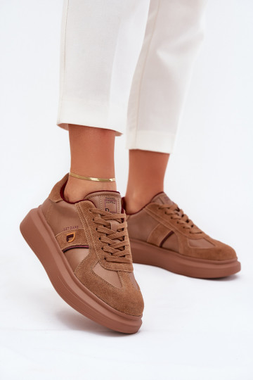 Women Leather Sneakers On Platform Daniel Lopez Just Dare SS2D4005 Brown