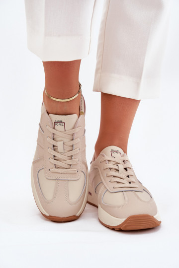 Skórzane Damskie Buty Sportowe Sneakersy Daniel Lopez Just Dare SS2D4043 Beżowe