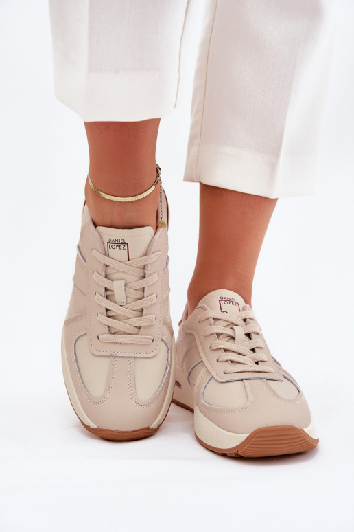 Leather Women's Sports Shoes Sneakers Daniel Lopez Just Dare SS2D4043 Beige