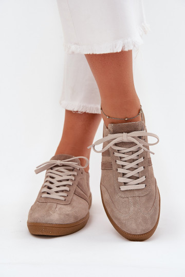 Suede Low Sneakers Women Dark Beige Zazoo N1068 2