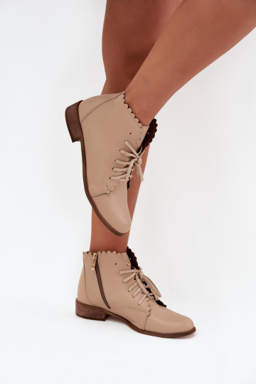 Leather Ankle Boots With Flat Heel Beige Zazoo 2964