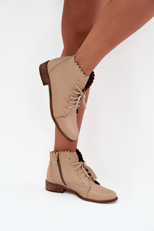 Leather Ankle Boots With Flat Heel Beige Zazoo 2964 Leather Ankle Boots With Flat Heel Beige Zazoo 2964
