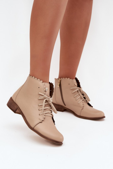 Leather Ankle Boots With Flat Heel Beige Zazoo 2964 2