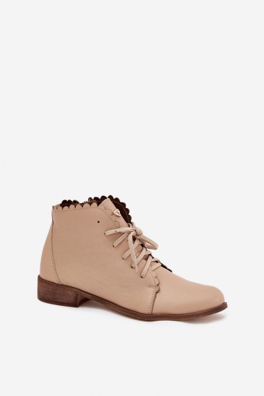 Leather Ankle Boots With Flat Heel Beige Zazoo 2964 Leather Ankle Boots With Flat Heel Beige Zazoo 2964