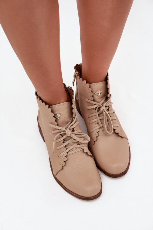Leather Ankle Boots With Flat Heel Beige Zazoo 2964 Leather Ankle Boots With Flat Heel Beige Zazoo 2964