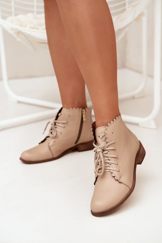 Leather Ankle Boots With Flat Heel Beige Zazoo 2964 Leather Ankle Boots With Flat Heel Beige Zazoo 2964