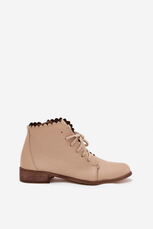 Leather Ankle Boots With Flat Heel Beige Zazoo 2964 Leather Ankle Boots With Flat Heel Beige Zazoo 2964